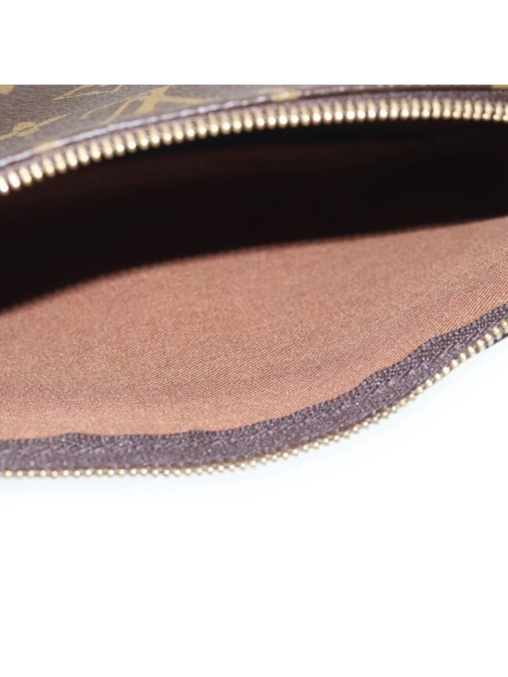 ★SOLD★ Louis Vuitton Pochette Monogram Leather Pouch Handbag Gold Brown - Picture 4 of 6